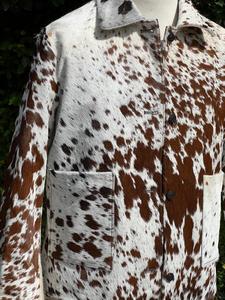 Veste en cuir véritable de vache à poils pour homme, marron et blanc, imprimé vache, style western ranch, faite à la main, OEM ODM, vente en gros, veste unisexe - Product Image 5