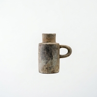 Vase Pichet Rustique en Terre Cuite Marron, Artisanat en Céramique, Anse Unique, Récipient Décoratif 13x32cm