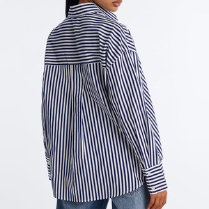 Plus Size Design Button <b>Down</b> Shirt Women's Cotton Breathable Long-Sleeved Gray Stripe Print Shirt Versatile Loose Drop Shoulder - Product Image 2