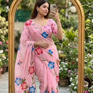 Exclusive Designer Look Georgette Printed <b>Saree</b> Elegant <b>Blouse</b> Stylish Fancy Ethnic Latest Trendy Indian Modest Party Wear Women - Product Image 1