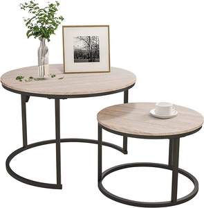 <b>Nesting</b> Coffee <b>Table</b> with Golden Frame Marble Pattern Wooden Tops Modern <b>Round</b> <b>Tables</b> for Living Room Bedroom - Product Image 1