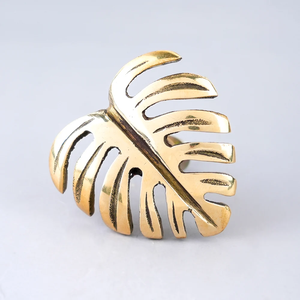 Handmade Golden Brass Monstera Leaf Cabinet Knob Dresser Cabinet <b>Door</b> <b>Handles</b> Cupboard <b>Pulls</b> India - Product Image 2