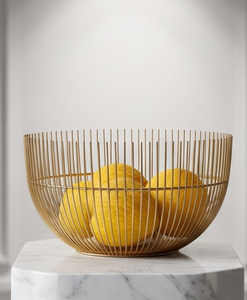 Panier de rangement rond en fil métallique doré pour fruits, bol à pain décoratif minimaliste, organisateur de cuisine en gros - Product Image 1