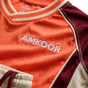 Ensemble de maillots de volley-ball unisexe AMKOOR orange et bordeaux, imprimé par sublimation, en polyester respirant, uniforme adulte, détection par aiguille - Product Image 5