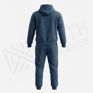 Ensemble de survêtement bleu marine à capuche pour homme, couleur unie, décontracté, sweat-shirt et pantalon en coton pleine longueur avec cordon de serrage - Product Image 2