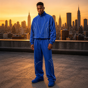 Unisex Black Tracksuit White <b>Star</b> Solid Full Zip <b>Jacket</b> Joggers Regular Fit Winter Sporty Streetwear Breathable Nylon - Product Image 4