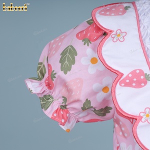 Robe trapèze décontractée pour enfants 100 % coton, imprimé fraises, smockée à la main, ourlet festonné, col rond, ODM Hiver DR4126 - Product Image 2