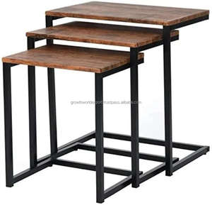 Juego de 3 Mesas Nido Industriales con Superficie de Madera y Estructura Metálica, Juego de Mesas Auxiliares para Sala de Estar, Mesa Auxiliar Moderna para Sofá - Product Image 1
