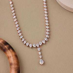 Luxury Pear Cut Moissanite Tennis <b>Necklace</b> Set 925 Sterling Silver Rose Gold Plated Bridal Jewelry Set VVS <b>D</b> Color Diamond - Product Image 3