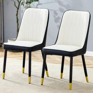 Moderne sedie da pranzo in PU bicolore bianco e nero con gambe decorate in oro Set di 2 - Product Image 2
