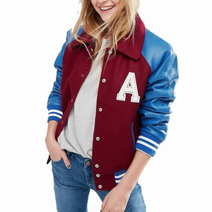 Veste universitaire unisexe rouge et bleue avec lettre A brodée, style preppy, col rabattu, coupe classique, pour l'automne - Product Image 5