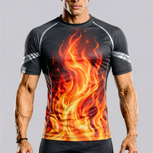 King Of The Rings <b>Boxing</b> Compression <b>Shirt</b> Men Short Sleeve Blue Green Sublimation Print Quick Dry Rash Guard - Product Image 4