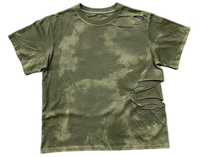 Distressed Acid Washed Breathable 100% Cotton Baggy Shirt Ripped O-Neck Short Sleeve OEM <b>Drop</b> Shoulder Loose Fit Oversized Hip - Product Image 6