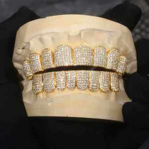 Grillz de Moissanita con Corte Brillante Redondo, Chapado en Oro, con Microincrustaciones, Estilo Hip Hop, Joyería Bucal Unisex - Product Image 1