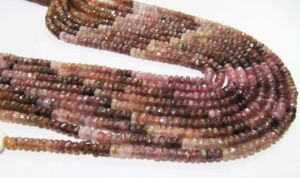 Cadena de cuentas facetadas de turmalina rosa natural, forma rondelle, 14 pulgadas de largo - Product Image 3