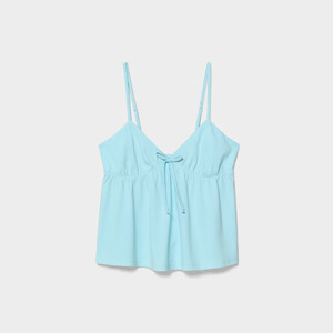 Women's Light <b>Blue</b> Strapless <b>Cami</b> <b>Top</b> Solid Color Knitted Loose Fit Breathable Casual Summer Wear With Bow Detail - Product Image 1