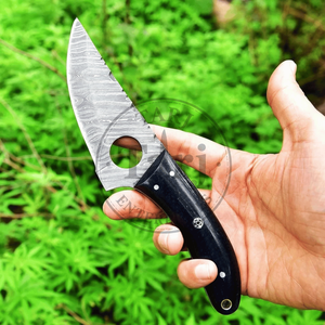 Couteau de chasse fixe artisanal en acier Damas, lame droite, manche en Micarta, étui en cuir, personnalisable OEM, qualité industrielle - Product Image 2