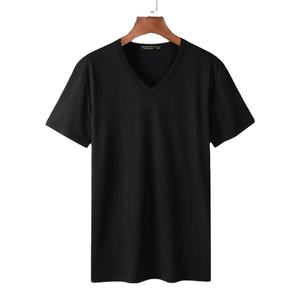 Camiseta de manga corta de algodón 100% de alta calidad para hombre con camiseta con cuello en V y logotipo personalizado - Product Image 1
