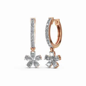 Aros de Diamantes Cultivados en Laboratorio con Diseño Moderno, Redondos y en Forma de Pera, con 26 Diamantes, en Oro Rosa de 18K para Mujer - Product Image 1