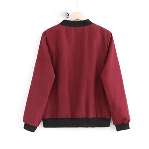 Blouson bomber zippé coupe-vent pour femme, style moderne uni, avec col et poignets en maille côtelée, veste décontractée - Product Image 2