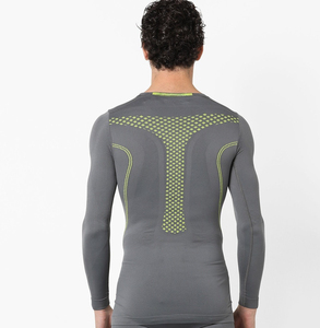 Men's Compression Set Crew Neck Long Sleeve <b>Top</b> Full Length Pants Solid Gray Sweat-Wicking Seamless Yoga Wear - Product Image 6
