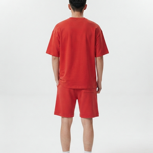 Ensemble de survêtement décontracté pour homme, deux pièces, respirant, couleur unie, T-shirt rouge à manches courtes et short, coupe ample, idéal pour l'été (OEM) - Product Image 5
