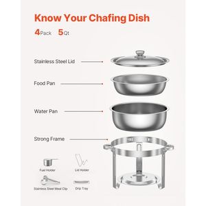 Set da 4 Chafing Dish in Acciaio Inossidabile da 5 Qt per Buffet, con 4 Vasche Grandi, Controllo Manuale della Temperatura, Scaldavivande per Catering con Coperchio e Serbatoio Acqua - Product Image 6