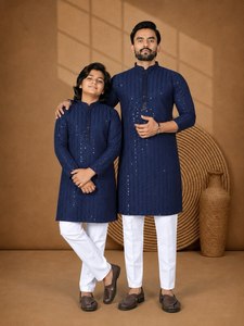 <b>Men's</b> Rayon Chikankari Embroidered <b>Kurta</b> <b>Pajama</b> Set Traditional Indian Ethnic Wear - Product Image 3