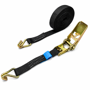 Sangle en polyester noir Provina de 25 mm avec boucle à cliquet et crochets en J, boucle en acier pour le transport et la fixation de marchandises - Product Image 1