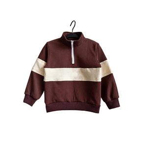<b>Men</b> <b>Half</b> <b>Zip</b> Fleece <b>Sweatshirt</b> Stand Collar Brown Beige Color Block Long Sleeve Pullover Top Spandex/Cotton Regular Fit Autumn - Product Image 2