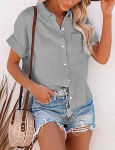 Camisa de Lino Francés 100% para Mujer, Hecha a Medida, con Botones, Manga Corta, Verano 2026, Blusas de Lino con Bolsillo, Venta al Por Mayor OEM - Product Image 2