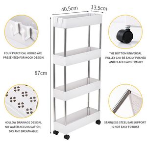 Scaffale Mobile in Metallo a 4 Ripiani con Vano Scorrevole per Cucina e Bagno - Product Image 3
