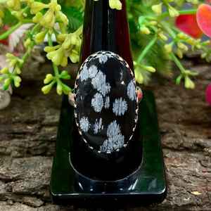 Snowflake Obsidian Oval Cut <b>Silver</b> <b>Ring</b> Bohemian Handmade <b>Statement</b> Gemstone Jewelry IGI Certified All Size Gift for Her - Product Image 5