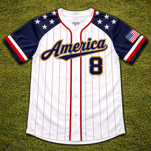 เสื้อเบสบอลและซอฟต์บอลแบบกำหนดเองสำหรับทีมและลีก แห้งเร็ว ระบายอากาศได้ดี ผ้าโพลีเอสเตอร์ 100% ปักชื่อและหมายเลขผู้เล่น - Product Image 1