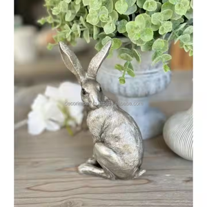 Sculpture de lapin en métal artisanal, décoration de lapin argenté, ornement décoratif pour la maison et le jardin, impex - Product Image 4