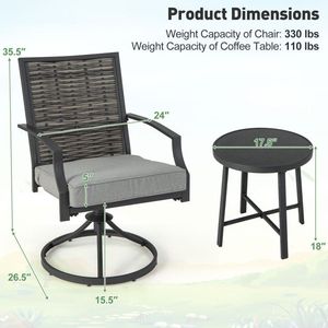 Conjunto de Sillas Giratorias con Asiento Acolchado para Patio, Juego de Jardín de 3 Piezas con Cojines para Patio Trasero - Product Image 4