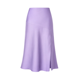 Womens Pink <b>Satin</b> Midi <b>Skirt</b> High Waist A-Line Shiny Solid with Side Slit Breathable <b>Pleated</b> Design Elegant - Product Image 2