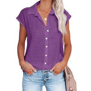 Summer Women's Casual Short Sleeve Tops Solid Cotton Linen Shirt Loose Fit T-Shirts Blusas Sizes S XXL for Daily Use Vacation - Product Image 6