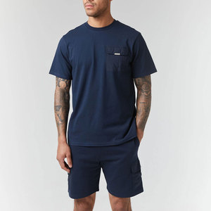 Conjunto de Camiseta de Algodón de Secado Rápido para Hombre, Estilo Casual de Verano, Top de Manga Corta Tejido, Pantalones Cargo Grises y Blancos, Dos Piezas - Product Image 3