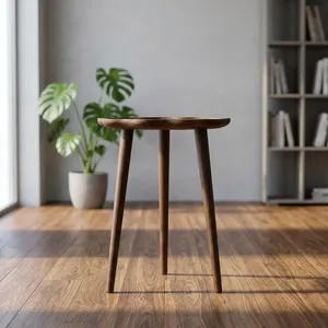Modern <b>Round</b> Mango Wood Side <b>Table</b> Midcentury Design Handmade Living Room Furniture Dark Finish Three-Leg Base - Product Image 5