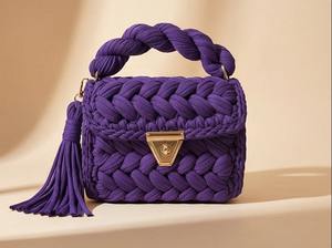 Bolso Étnico Morado Trenzado Hecho a Mano con Perlas y Dos Correas, Bolso de Hombro Boho de Algodón Tejido - Product Image 6