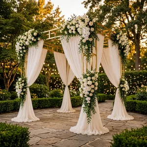 Luxury Iron Gold Classic Style <b>Wedding</b> Canopy Frame Removable White Drapes Floral Mandap <b>Arch</b> Event Stage Decoration Ceremony - Product Image 6