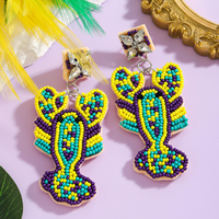 Boucles d'oreilles artisanales MULTI CRAFT Mardi Gras en perles, avec accents en cristal, légères, design personnalisable, ambiance festive de la Nouvelle-Orléans
