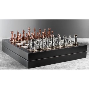 Jeu d'échecs en métal de luxe, pièces métalliques bronze et argent de haute qualité, plateau en bois antique, jeu d'échecs professionnel en métal de grande taille - Product Image 1
