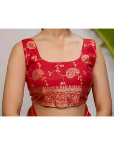 Sari de seda naranja con borde rojo y blusa para mujer, ropa tradicional para bodas en India y Pakistán - Product Image 5
