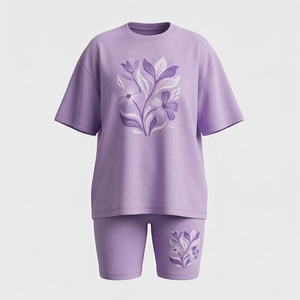 <b>Women's</b> Floral Print 2 Piece <b>Set</b> Short Sleeve T Shirt and Above Knee Shorts Casual Loose Fit Spring Summer Wear - Product Image 1