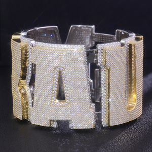 Bracelet personnalisé pour homme en argent 925 avec diamant Moissanite, chaîne gourmette glacée bicolore or, cadeau de luxe certifié diamant - Product Image 2