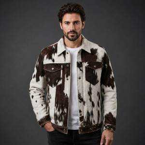 Blouson de moto en cuir de mouton pour homme, imprimé animal, col rabattu, fermeture boutonnée, cuir tanné, tenue décontractée d'été - Product Image 3