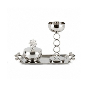 Stainless Steel Incense <b>Burner</b> Set with Gold Accent Tray and Candle Holder <b>for</b> Aromatherapy Use - Product Image 5
