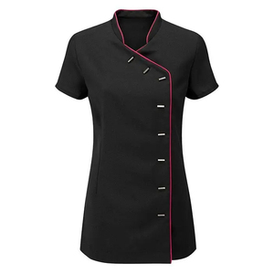Uniforme Médico Unisex Blanco de Manga Corta con Cierre Asimétrico de Broches, Tejido de Spandex/Poliéster, para Detección de Agujas - Product Image 1